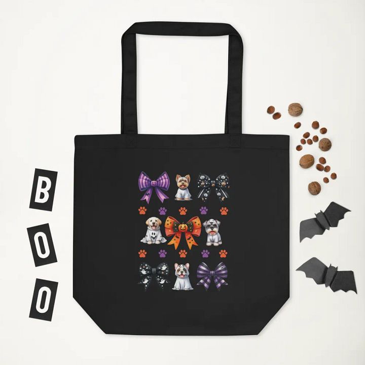 Cute Halloween Dog Ghosts and Bows Tote Bag Design4 product image (1)