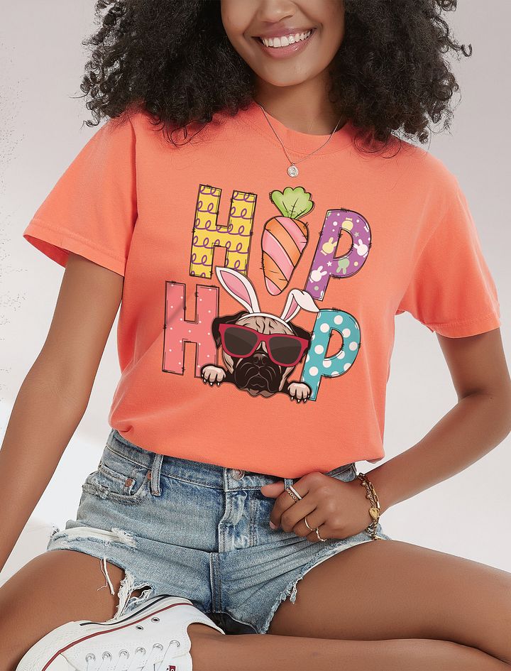 Hip Hop Easter Pug T-Shirt | Cute Easter Day Pug Wearing Bunny Ears and Sunglasses product image (23)