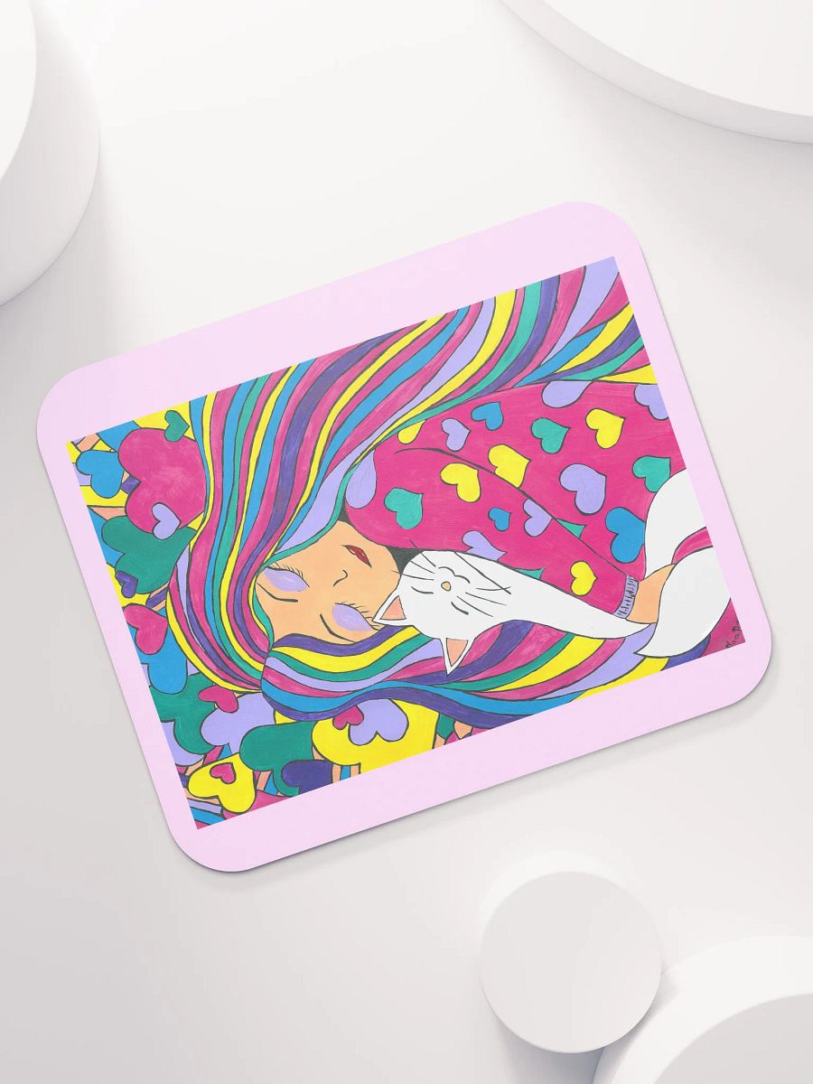 Girl with the white cat - (art by Dina R.) - acrylic painting picture - Classic Mouse Pad product image (7)