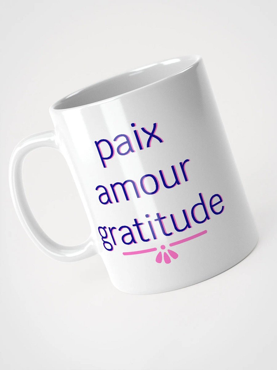 Paix Amour Gratitude Navy and Pink Ceramic Mug product image (6)