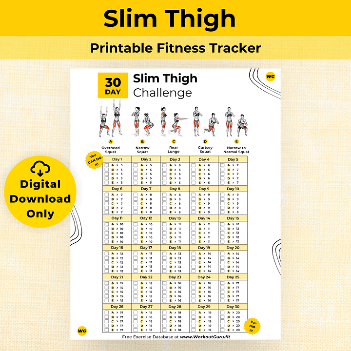 30 Day Slim Thigh Challenge - Printable Workout Tracker product image (1)