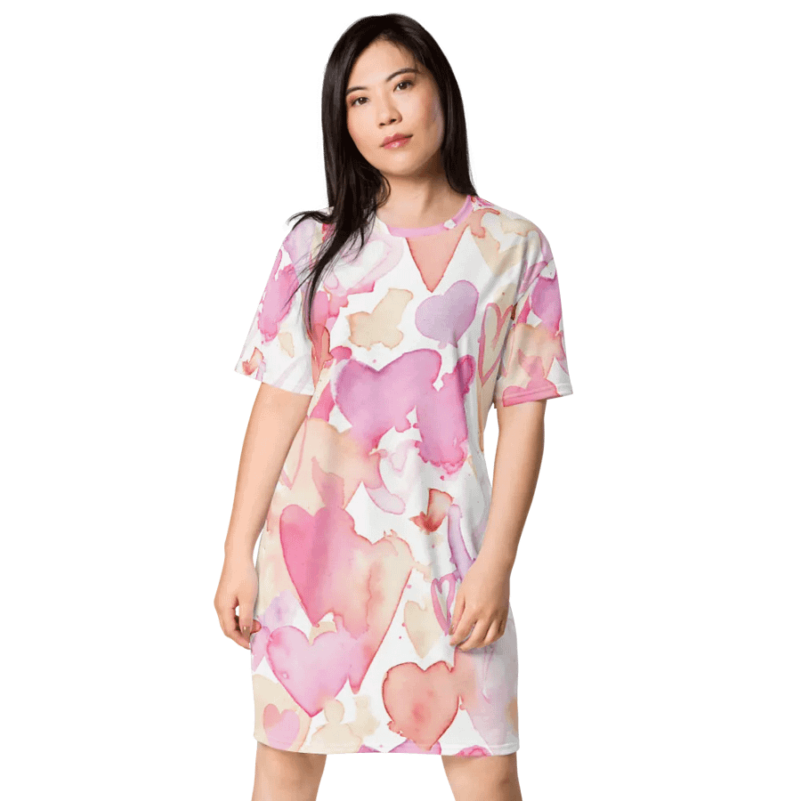 Happy Valentine Love seamless watercolour hearts Pattern T-shirt Dress product image (3)