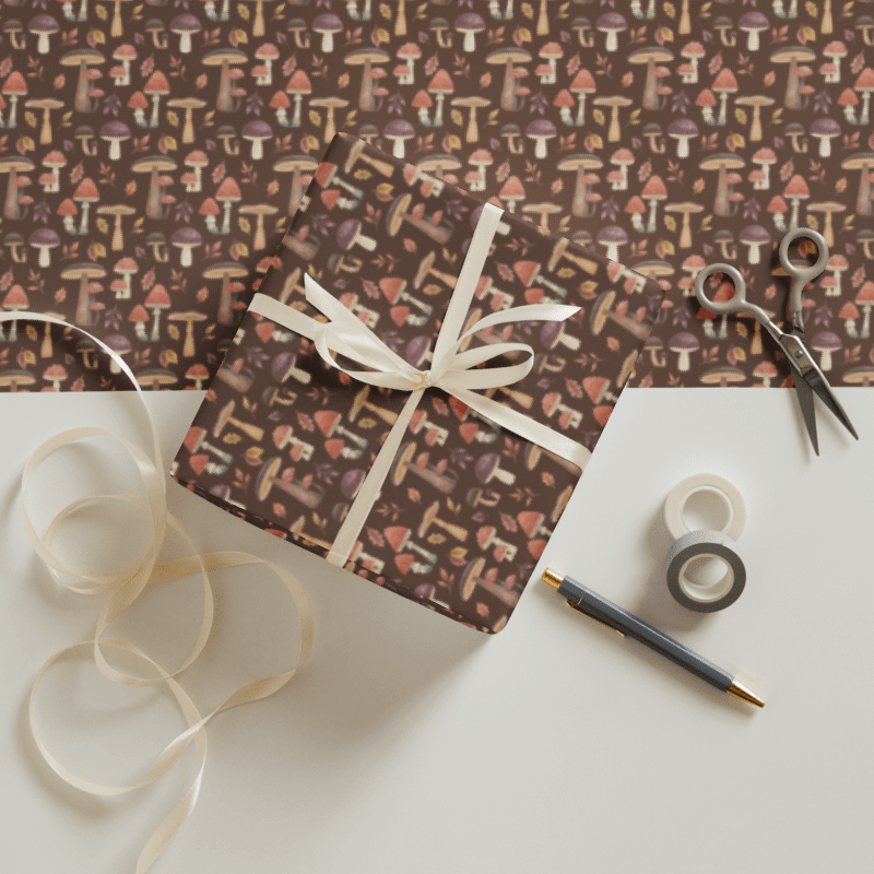 The mushroom haven wrapping paper set (3). Autumn mushroom design on green, brown & beige backgrounds product image (6)