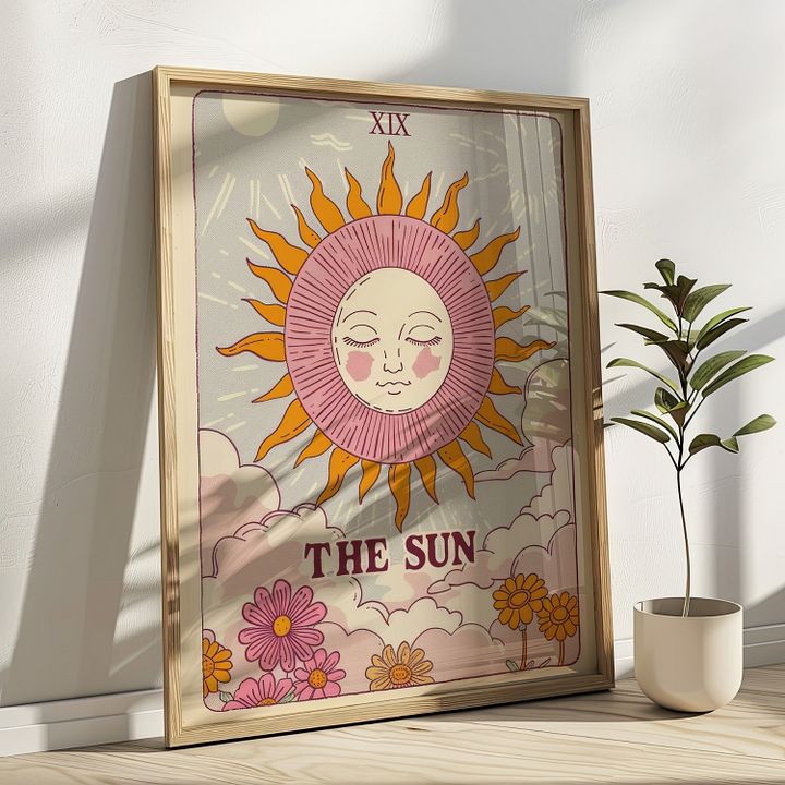 The Sun Tarot Card in Pastel Colors Retro Art Print product image (17)