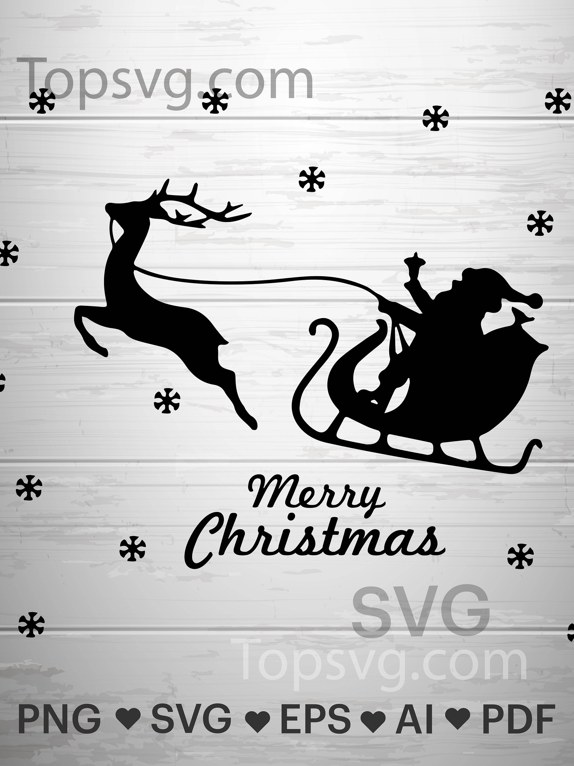 Christmas SVG, Santa Sleigh SVG, Santa Claus Vector Clipart, Reindeer, Png, Digital Silhouette, Merry Christmas, Shirt, Cricut Cutting File product image (1)