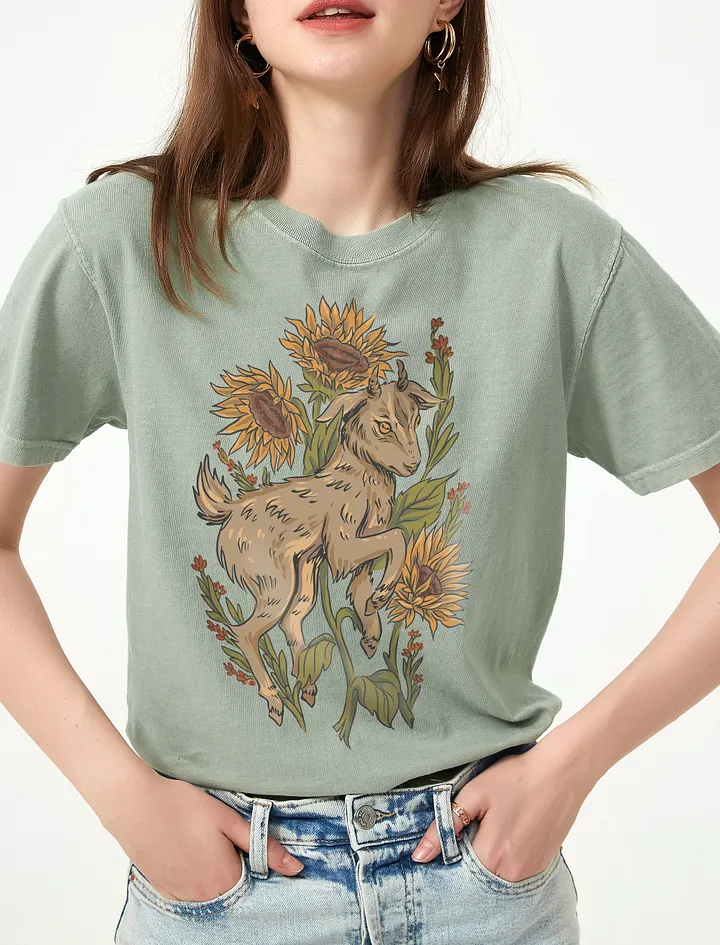 Goblincore and Cottagecore Shirts for Goat Lovers | Baby Goat Among Sunflowers Botanicals T-Shirt product image (1)