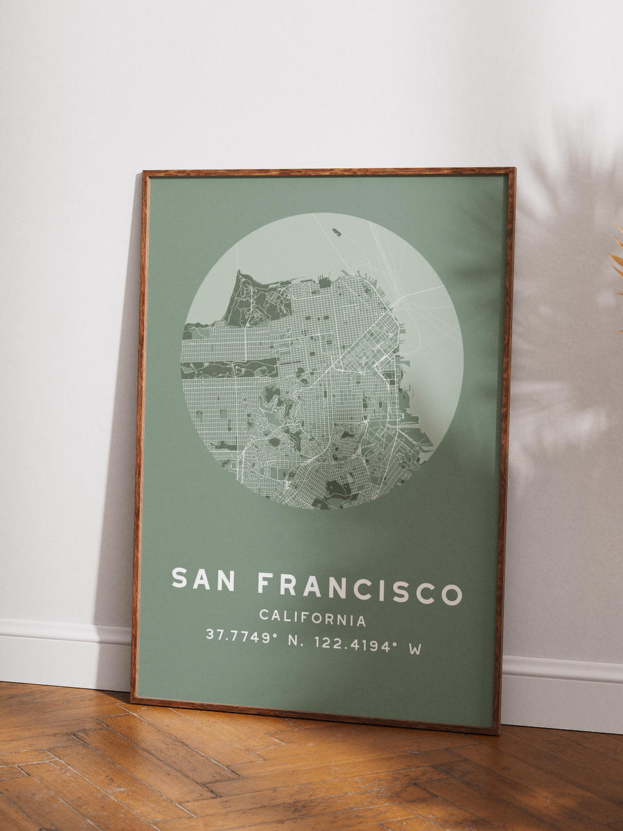 San Francisco Street Map Poster – Sage Green Minimalist Circular City Art product image (3)