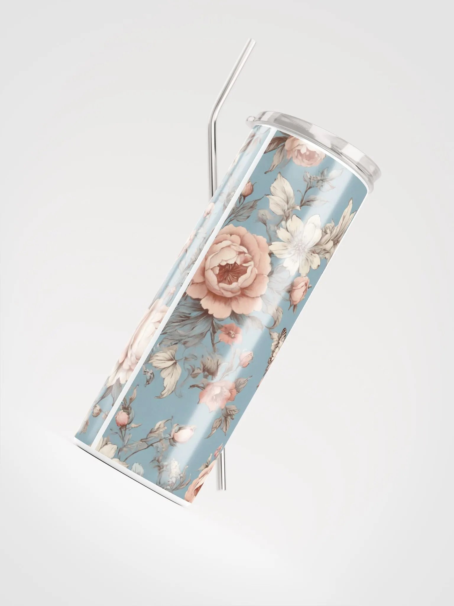 Elegant Vintage Blue Coquette Tumbler: Eco-Friendly Stainless Steel with Straw product image (4)