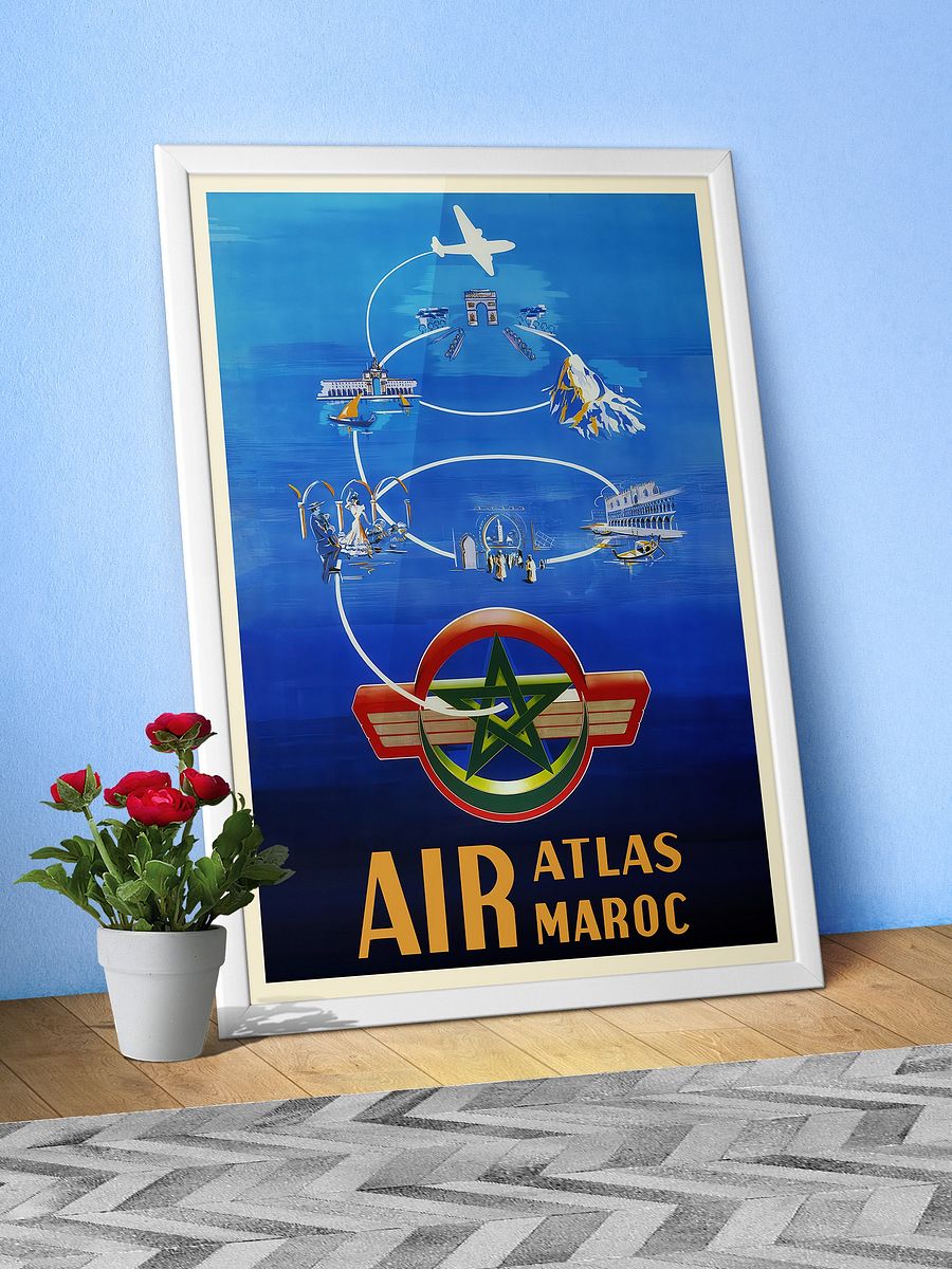 Morocco, Air Atlas/Air Maroc, 1954 — retro travel poster, vintage travel print product image (3)