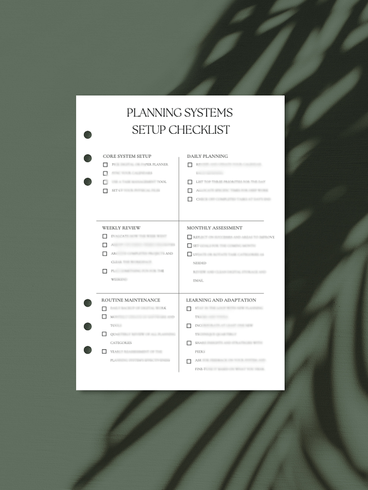 Planning System Setup Checklist | A5 Printable product image (1)