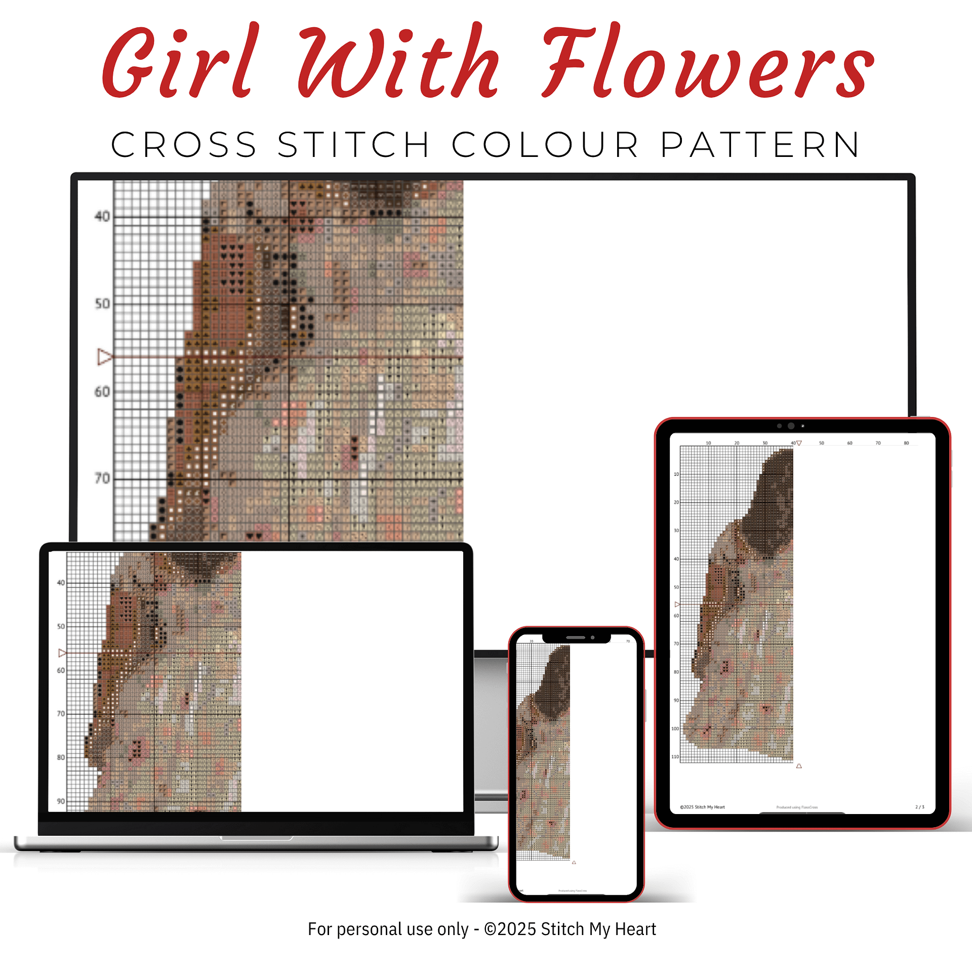 Girl With Flowers Cross Stitch Pattern product image (3)