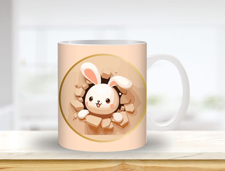 Bunnny Wall Breakthrough Mug Sublimation Design, 11oz & 20oz Mug Template, Mug Wrap Template PNG, Digital Download product image (1)