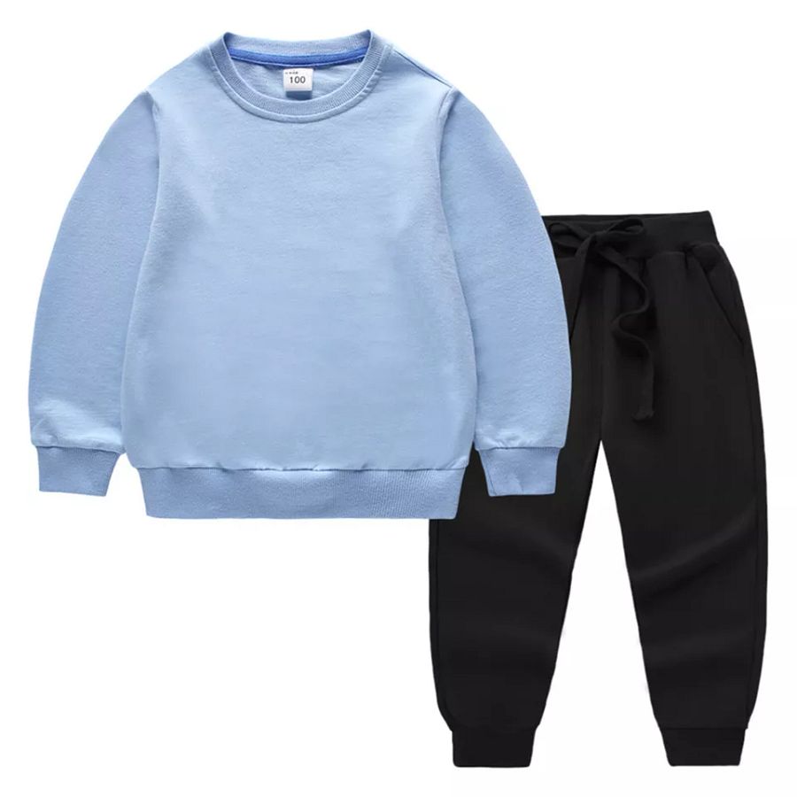 Kids Boys Girls Sweatsuit Solid Color Outfits Thermal Tracksuit Jogger Shirt product image (6)