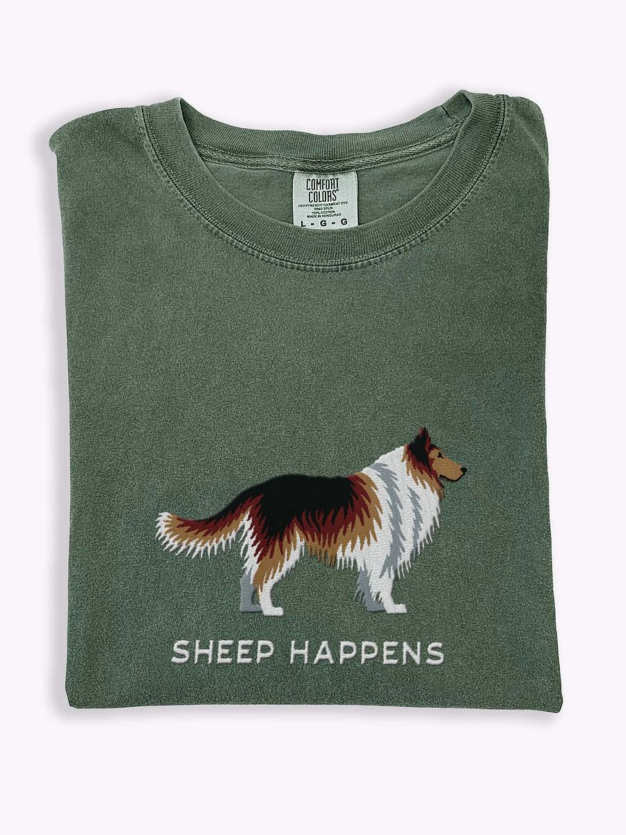 Sheep Happens T-Shirt(Embroidered) of a Shetland Sheepdog(Sable) product image (1)