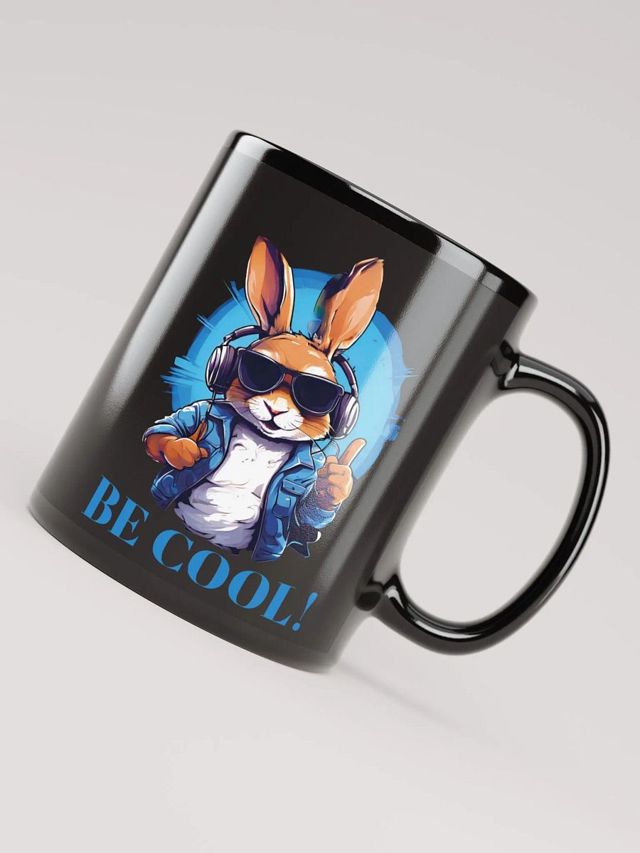 Be Cool Funny Black Glossy Mug | Cute Bunny with Sunglasses and Headphones | Printed on Both Sides product image (4)