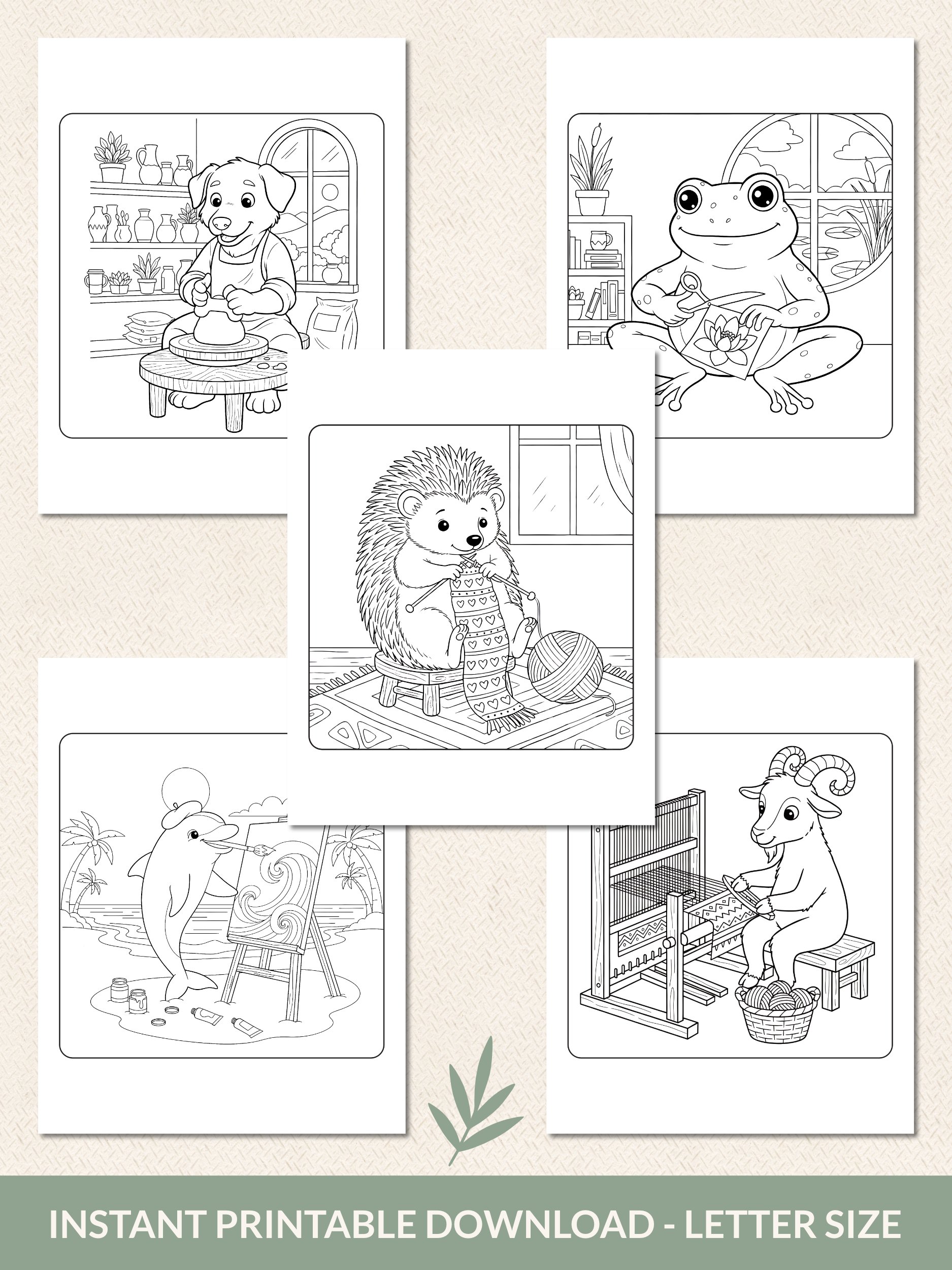 Printable Crafty Animals Coloring Pages – 30 Fun & Easy Art-Themed Designs For All Ages product image (3)