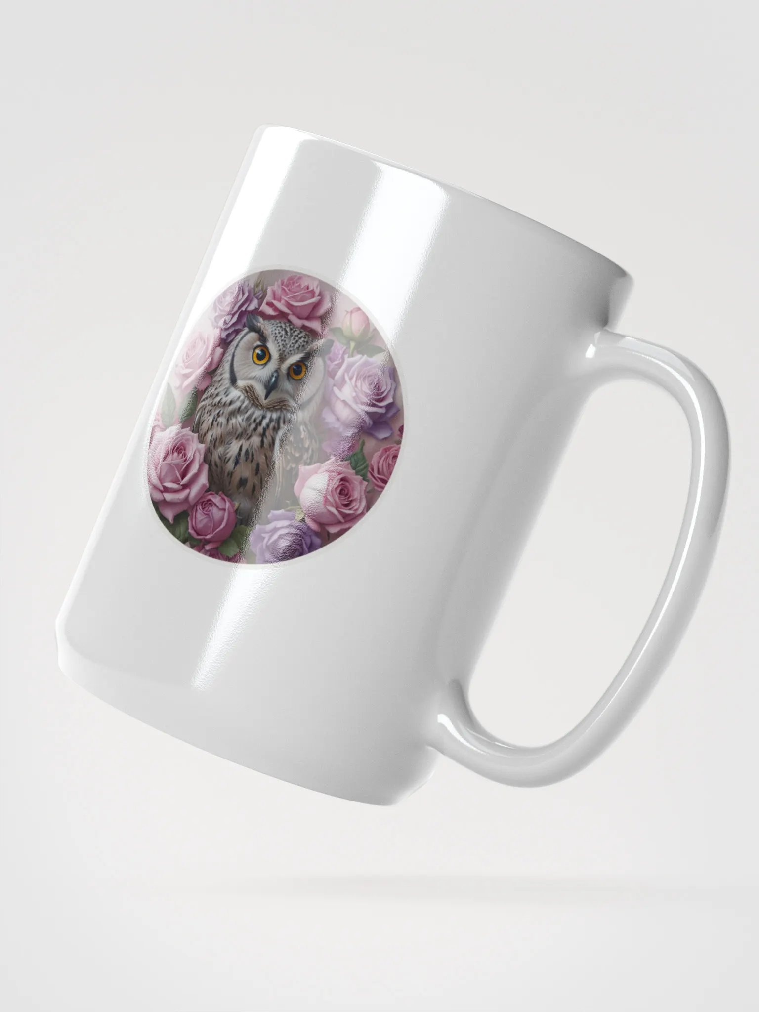 Owl and Roses White Glossy Mug product image (2)