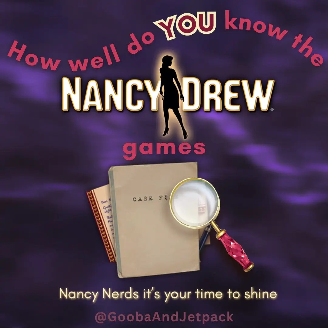 Now it's time for the Nancy Drew Nerds to shine! I'll post the answers tomorrow  morning. Shout out to beesuz2 on inst@ for suggesting this! (pssst go look at their Nancy Drew paint by number merch.) #nancydrew #herinteractive #nancydrewpcgames #nancydrewgames #mystery #mysteries #pointandclickgames #cozygames #quiz #gamergirl #videogame #fyp #foryou 