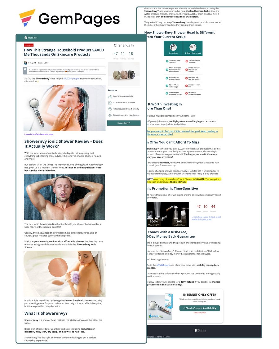 ShowerEnvy Advertorial Page | GemPages product image (1)