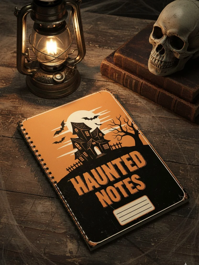 Haunted Notes Notebook Cover, Spooky House Digital Art, Rustic Halloween PNG, Printable Journal Cover, Instant Download, Commercial Use product image (2)