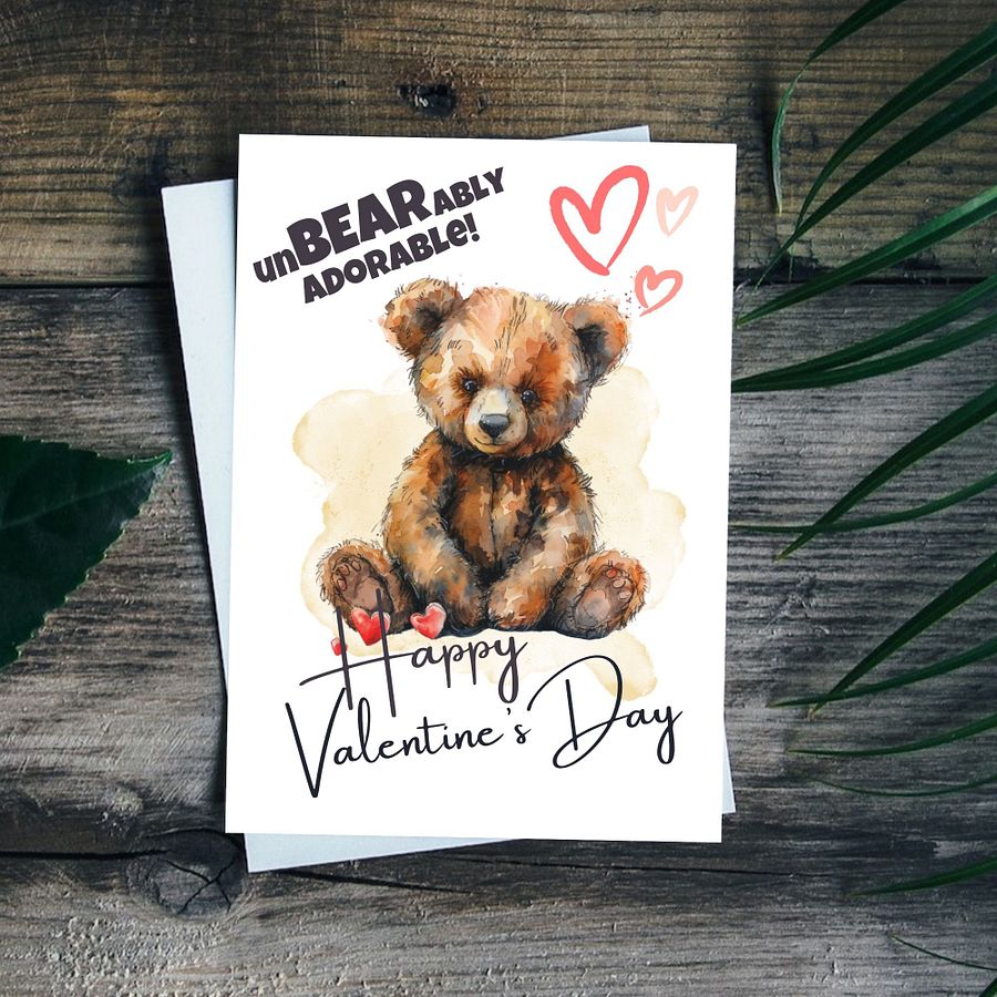 Teddy Bear Printable Valentine’s Card Unbearable Adorable product image (5)