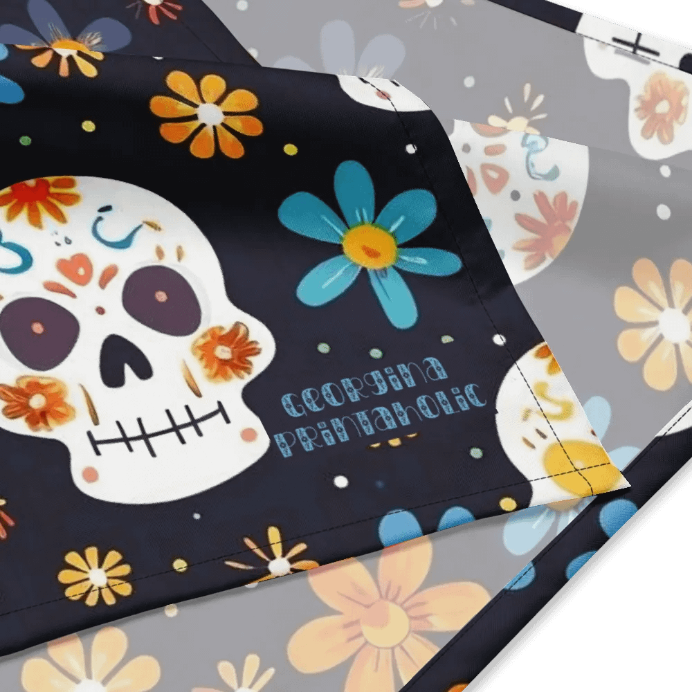Sugar Skull Flowers Navy Bandana product image (4)