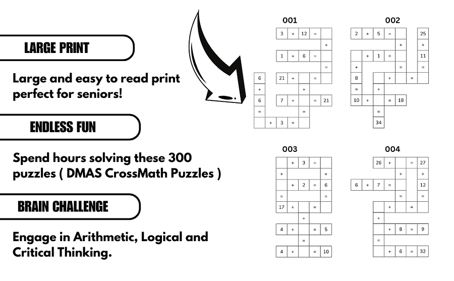 300 DMAS Crossmath Puzzles: Division, Multiplication, Addition, and Subtraction for Kids and Adults | Ebook | Printable PDF product image (3)