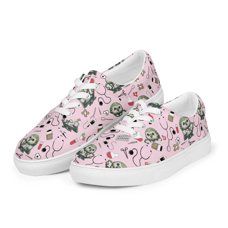 Cute Medical Kakapo Lace-up Canvas Shoes (Pink)