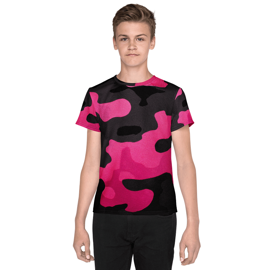 Youth Crew Neck T-Shirt black and pink camo product image (1)