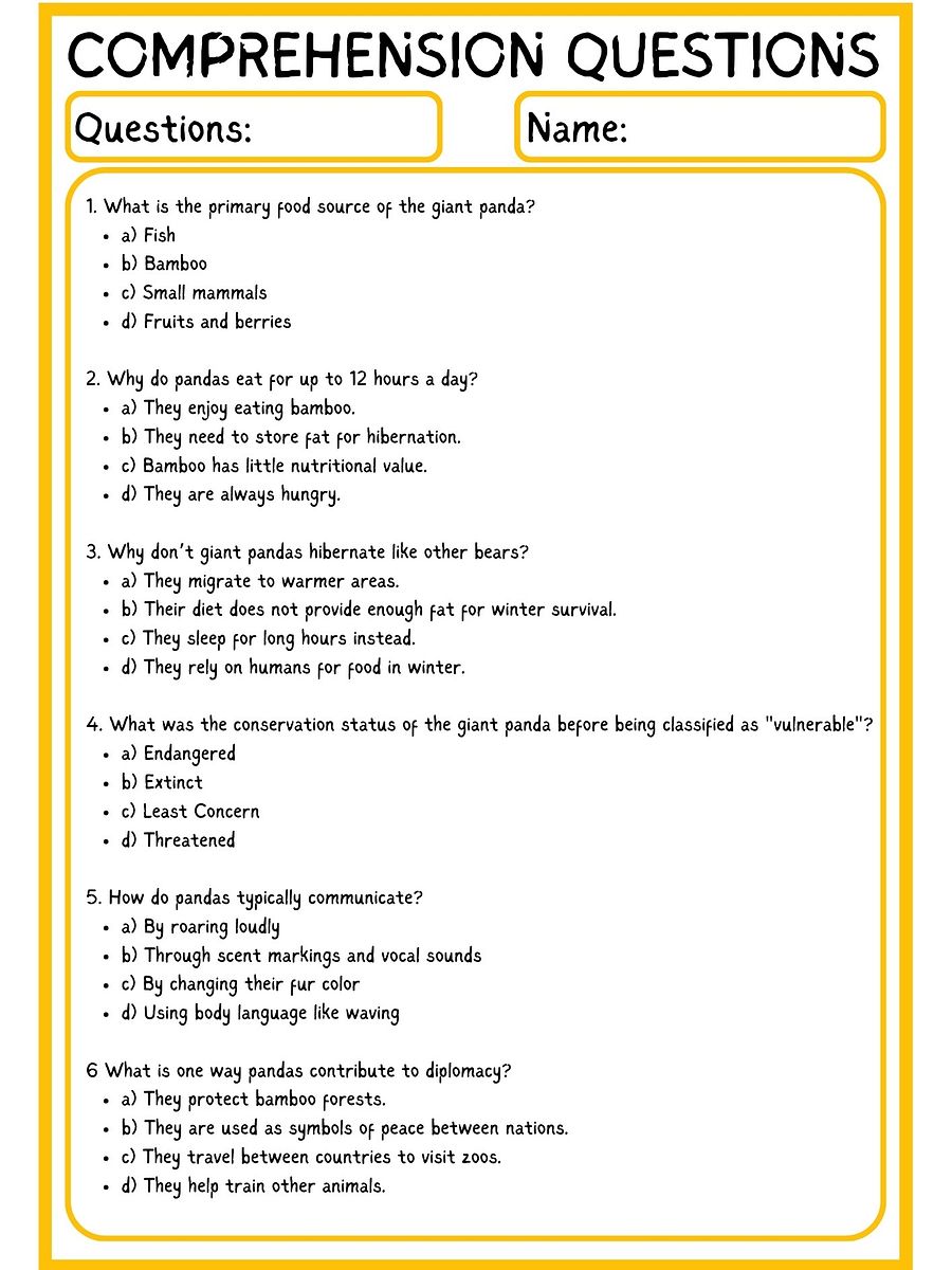 Giant Panda Reading Comprehension PDF product image (3)