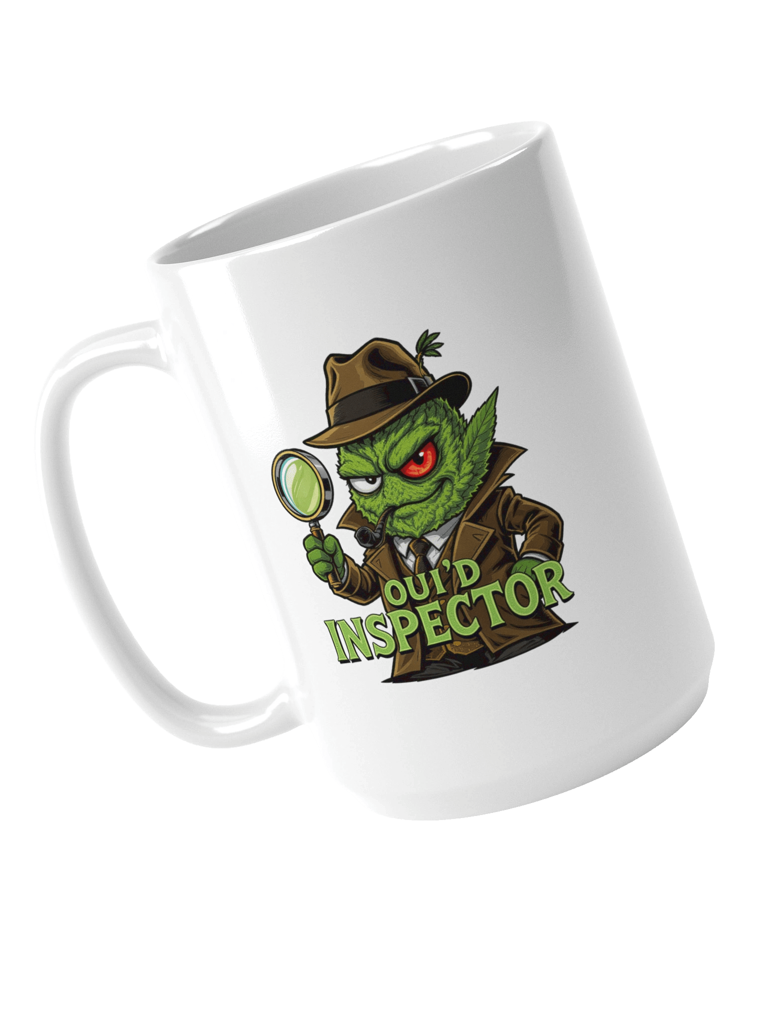 Oui'd Inspector Coffee Mug | Funny Detective Cannabis Mug | 15oz Stoner Noir Humor Gift product image (4)