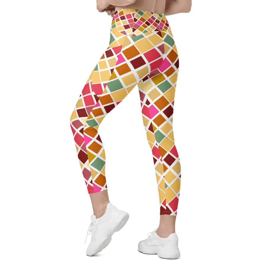 Colorful Square Pattern Design Leggings with Pocket - v8 product image (9)
