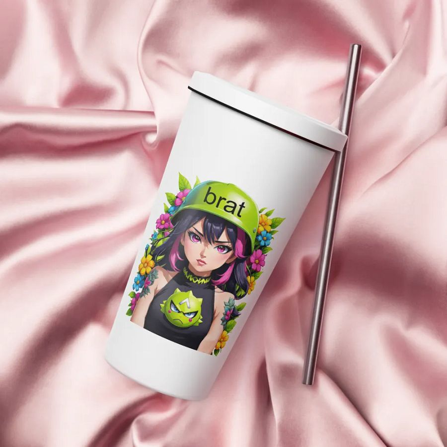 Brat 20 oz Tumbler Cup - White - Insulated Tumbler with a Straw v6 product image (4)