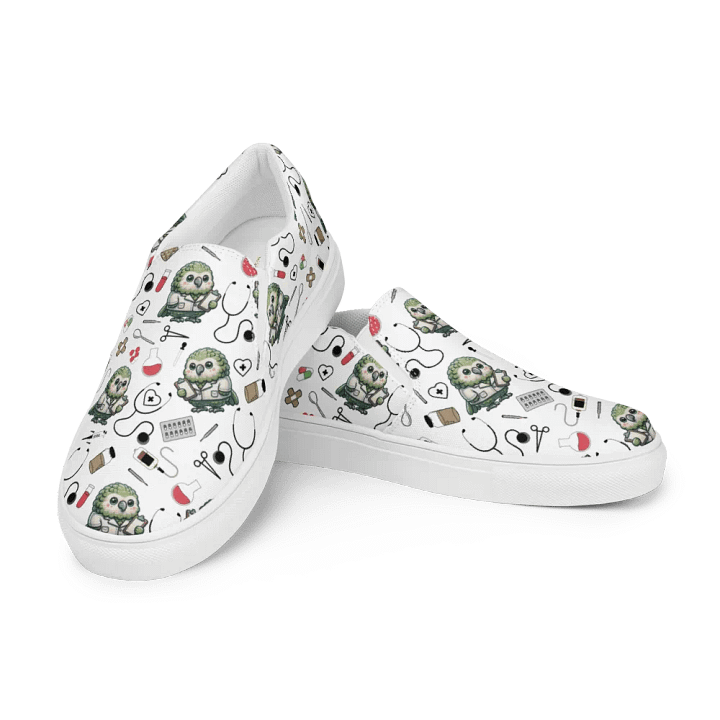 Cute Medical Kakapo Slip-On Canvas Shoes (White) product image (1)