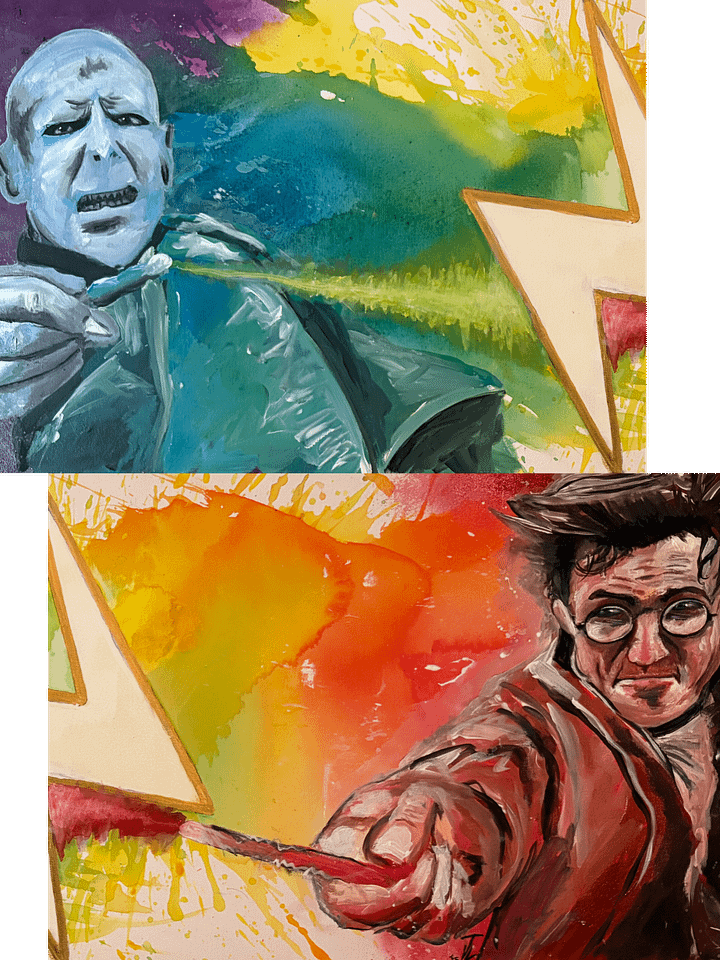 HUGE Hand painted center piece painting “Wizarding Duel Finale” product image (1)