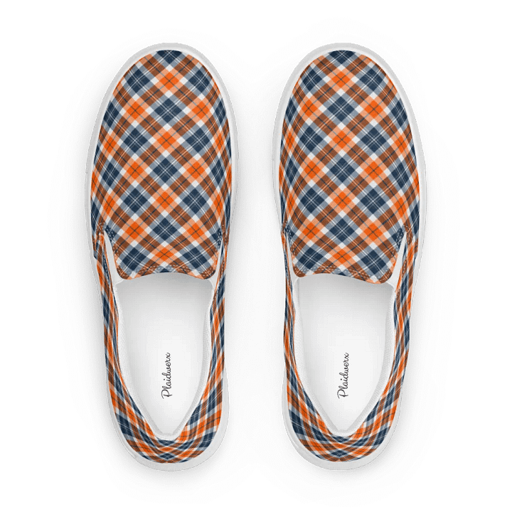 Orange and Blue Sporty Plaid Women's Slip On Shoes product image (1)