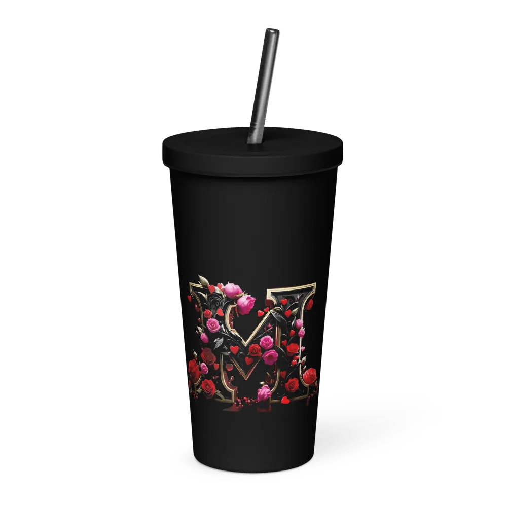 Valentine’s Monogram Letter M(1) Black Tumbler product image (2)