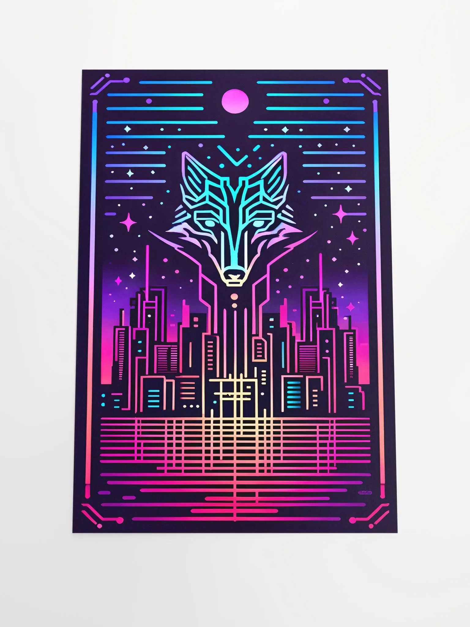 Neon Futuristic Fox Cityscape Art Poster product image (3)