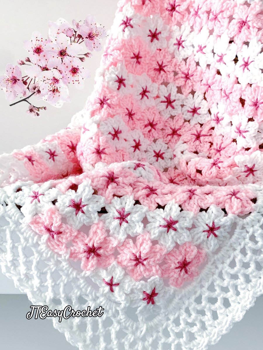 Cherry Blossom Flower Baby Blanket, Sakura Flower Motif Crochet Pattern for Floral Throw Blanket product image (11)