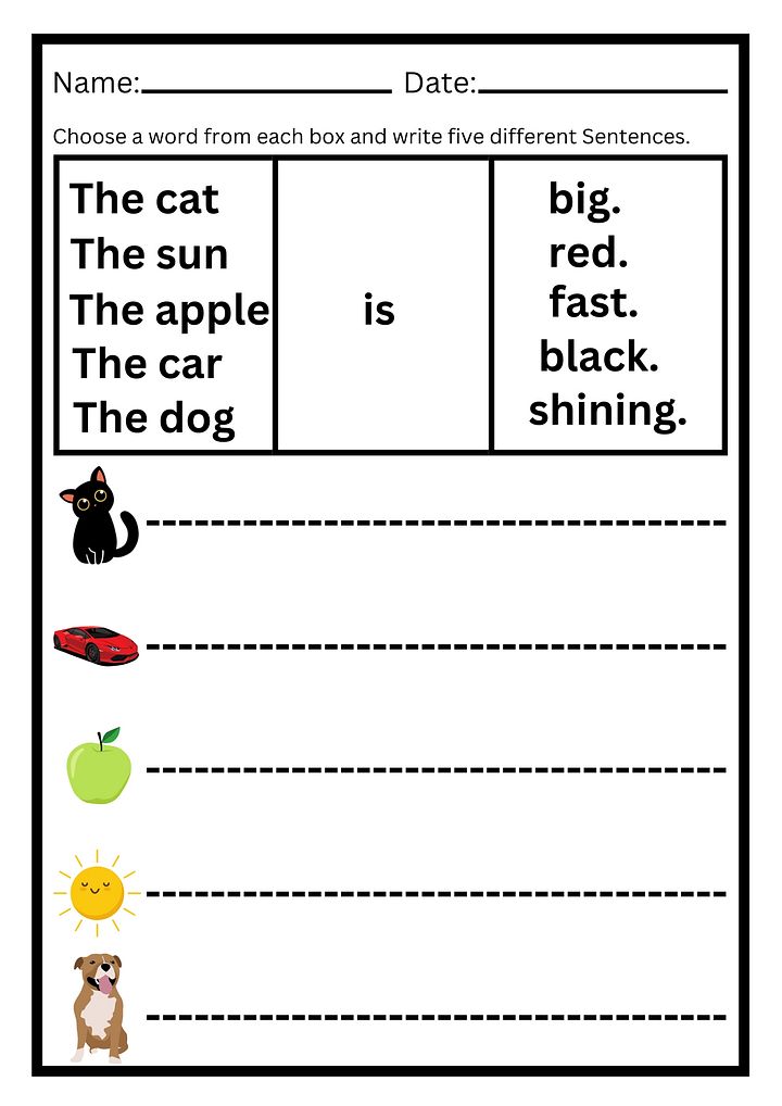 simple sentence practice worksheet PDF product image (2)