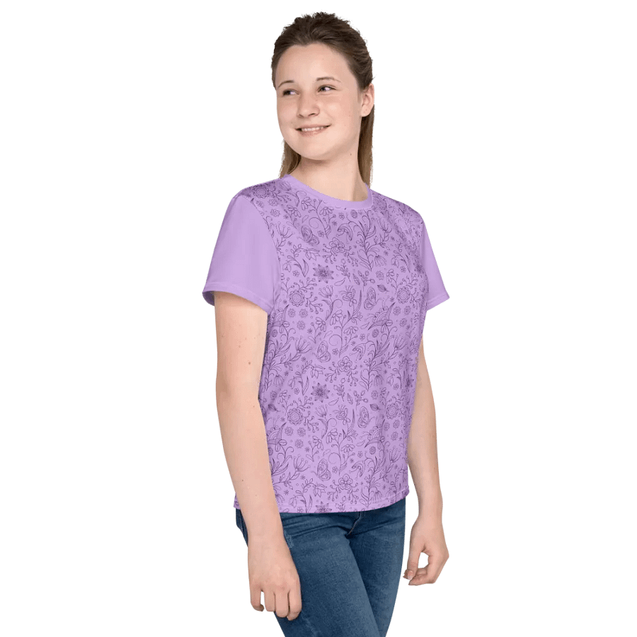 Light Purple Lilac Floral Youth T-shirt product image (3)