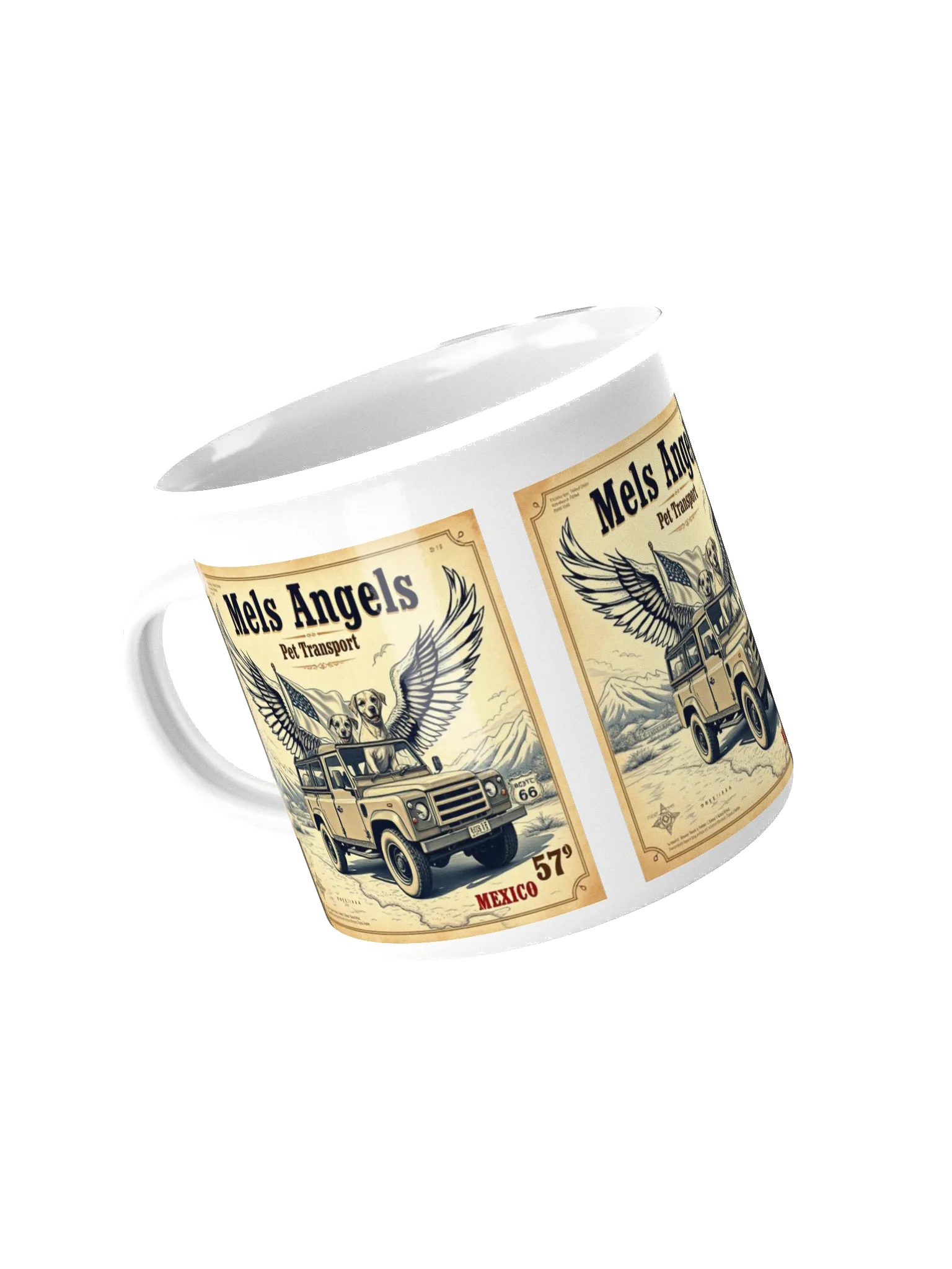Mels Angels Pet Transport Enamel Mug | Vintage Mexico Travel Cup | Dog Lover Gift, Adventure Coffee Mug, Enamel Camp Mug product image (6)