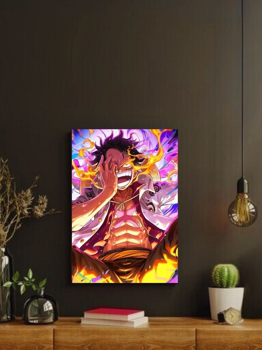 One Piece Gear 5 Luffy Laughing Flame Aura – Glossy 8x10 Metal Print product image (2)