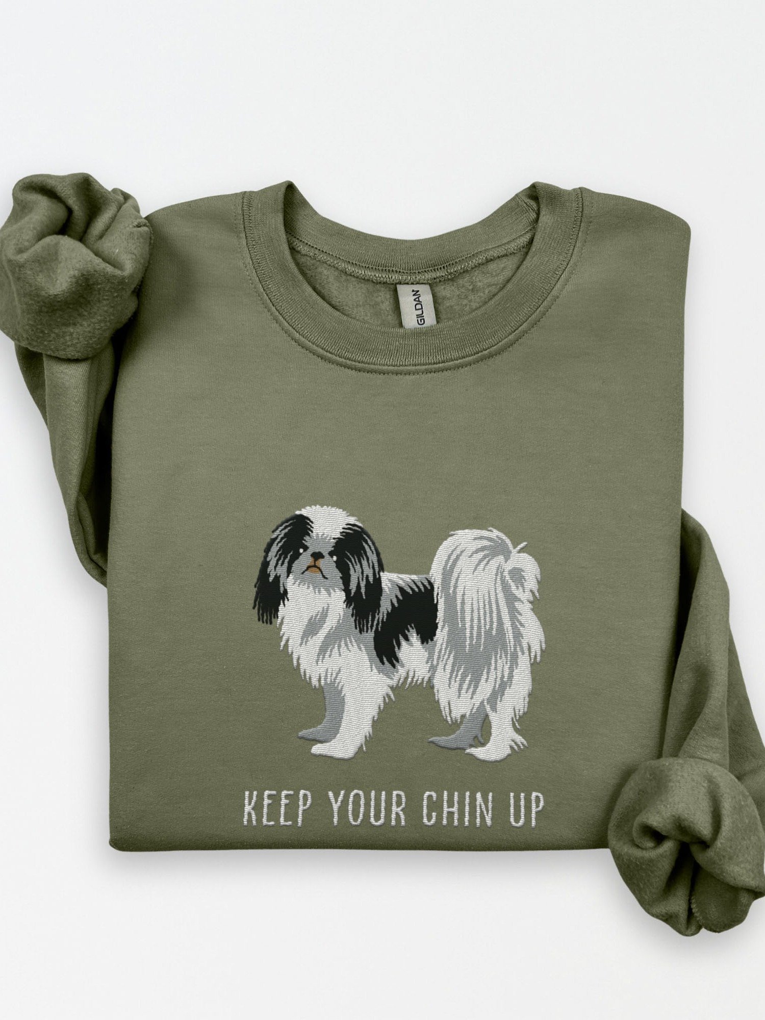 Keep Your Chin Up Sweatshirt (Embroidered) of a Japanese Chin product image (1)