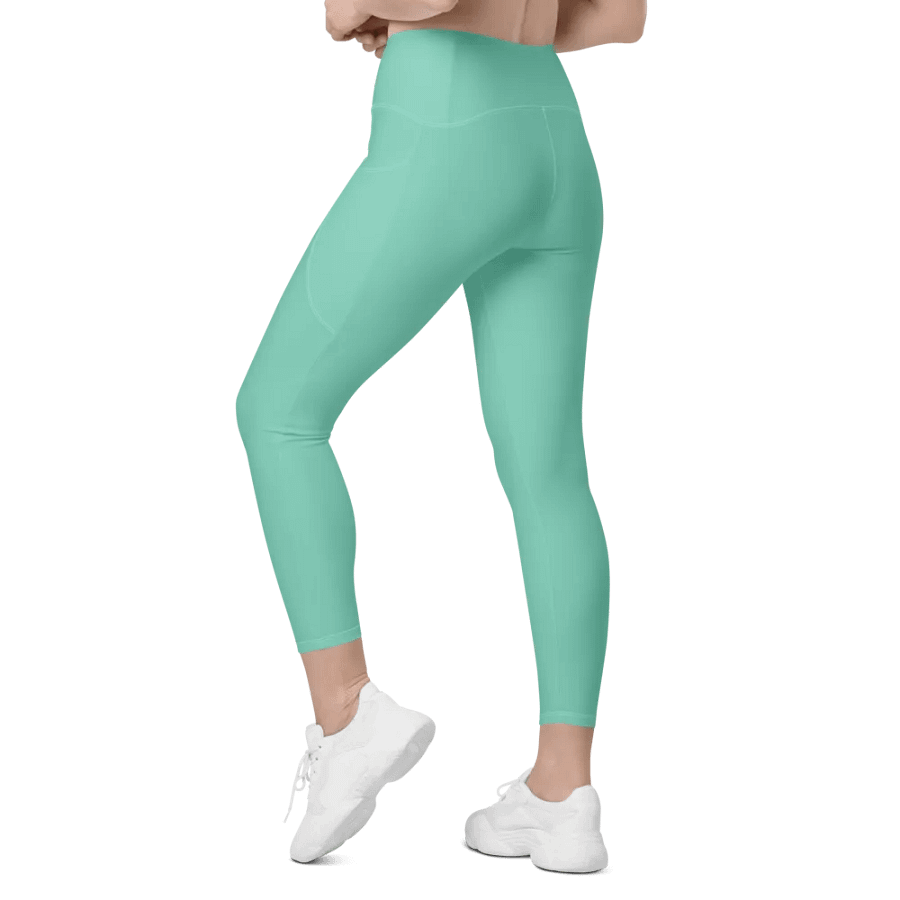 Plain Light Pastel Green Light Summer Women's High Waisted Premium Crossover Leggings with Pockets by Treasure Pie product image (12)