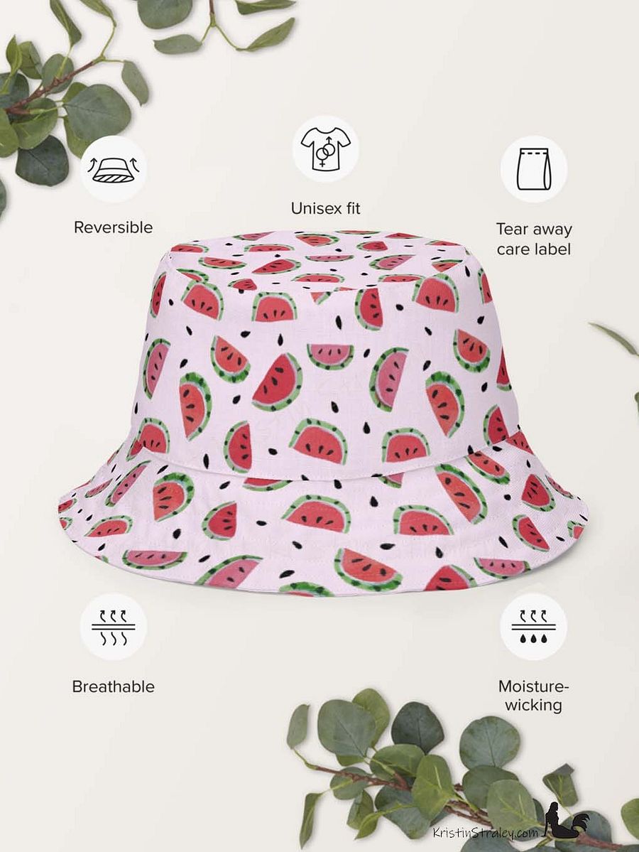 Watermelon Splash Reversible Bucket Hat Watermelons and Hearts product image (8)