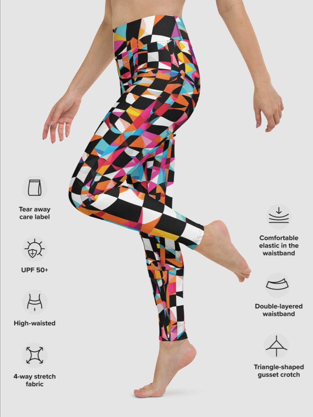 Printed High-waisted Leggings "Colorful Modern Abstract Checkered Art" product image (4)