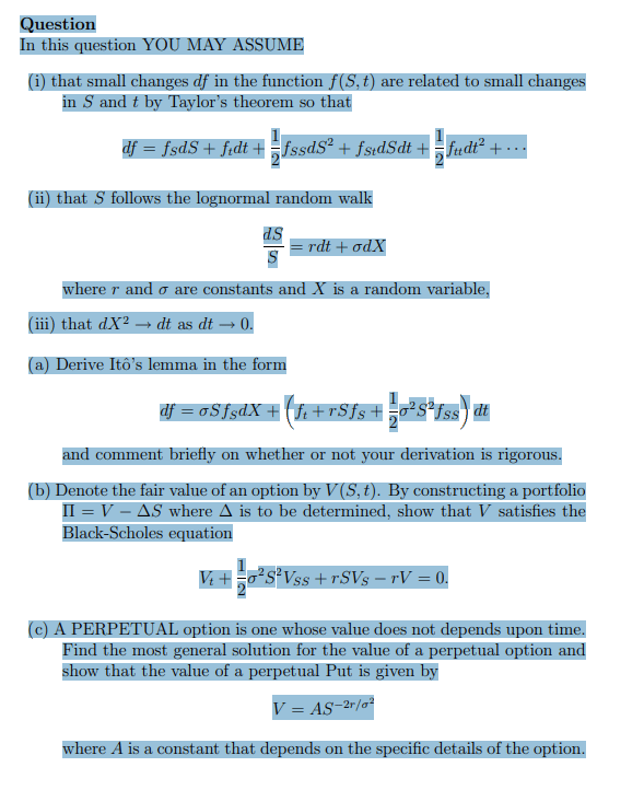 TD - Itos lemma, Black-Scholes equation and a perpetual option product image (1)