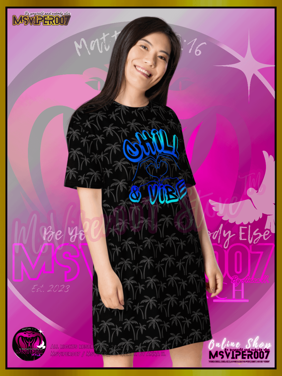 T-SHIRT DRESS - MSVIPER007'S "CHILL & VIBE™" (black/oasis blue | V2 ) T-SHIRT DRESS BY ANNA H. product image (6)