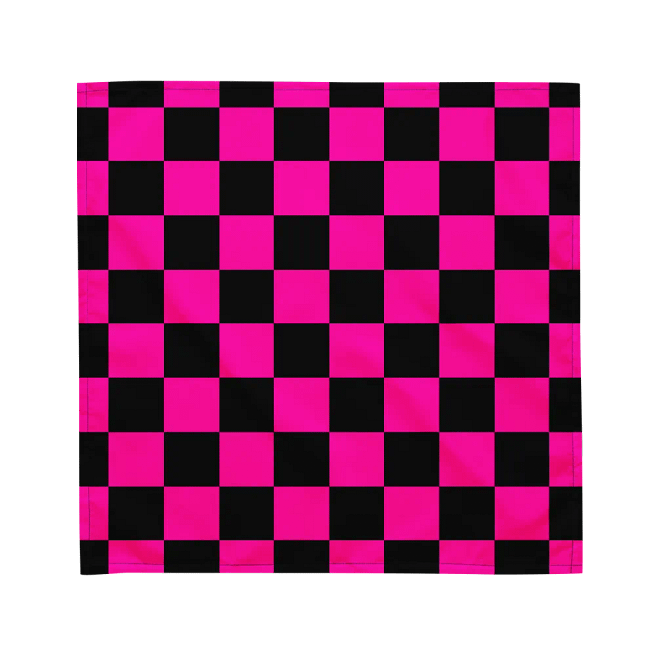 Hot Pink Black Checkerboard Bandana, Neon Retro Checkers Summer Accessory product image (3)